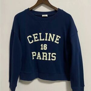 🚩steal Authentic Celine Dark Blue Sweatshirt with White Text
